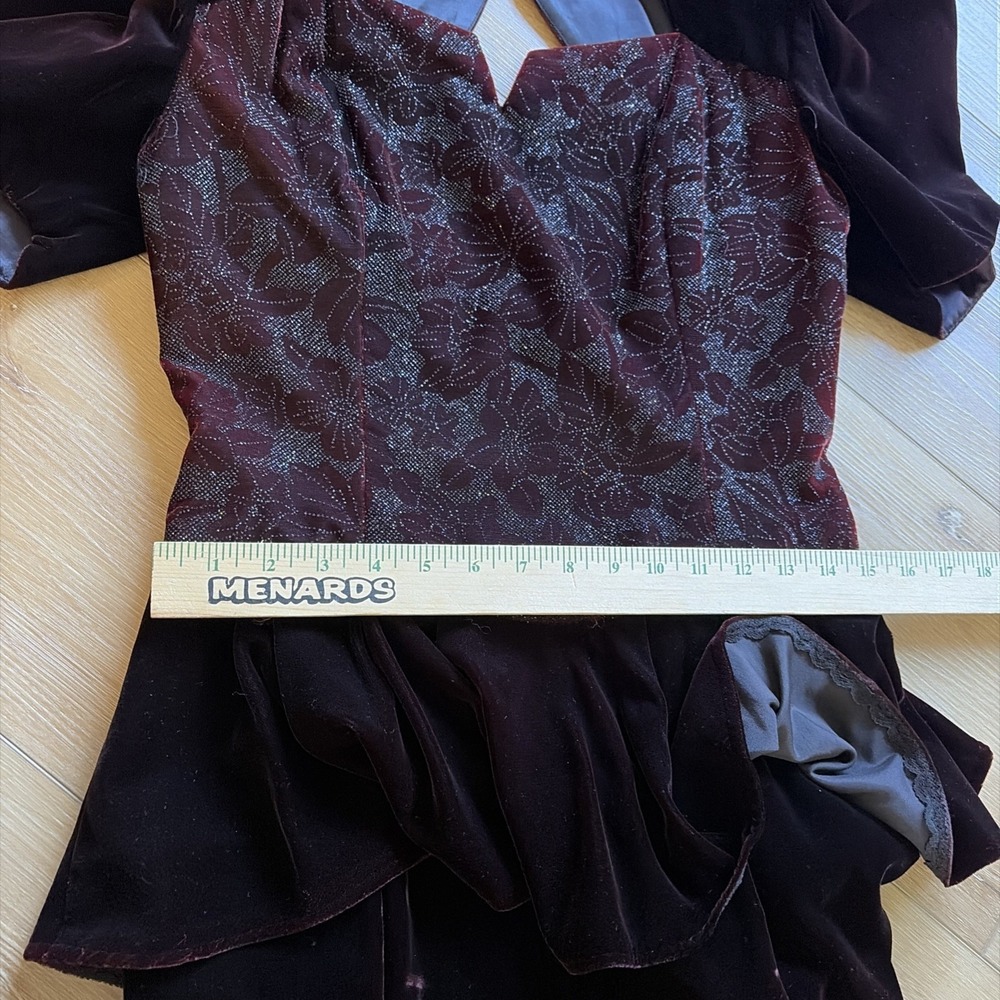 Vintage Scott McClintock Retro 80s Deep Red/purple Velvet Dress Size 10 Peplum - Picture 7 of 9